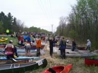 Canoes queued up at the start.