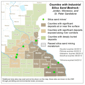 Map of Frac sand deposits in Minnesota
