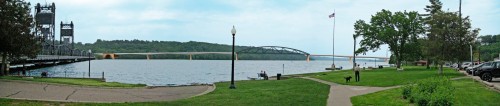What the Sensible Stillwater Bridge group's design might look like from Lowell Park What the Sensible Stillwater Bridge group's design might look like from Lowell Park