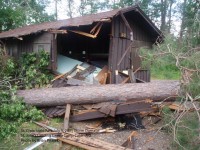 Storm damage to group cabin at St. John's Landing in St. Croix State Park