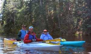 Jim Fitzpatrick, Bill Cook, and Mary Paul on the 2013 Namekagon paddle.