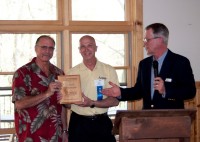 Rick Wells and Rick Chapman of Sunnyside Marine accepting their 2013 Stewardship Award from SCRA board chair Gary Noren.