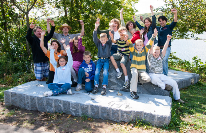 Celebrating completion of the St. Croix Falls Art Bench in 2006.