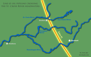 Line 61 tar sands oil pipeline crossing the St. Croix River headwaters map