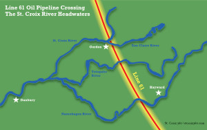 Map of Line 61 pipeline's route across the St. Croix River headwaters