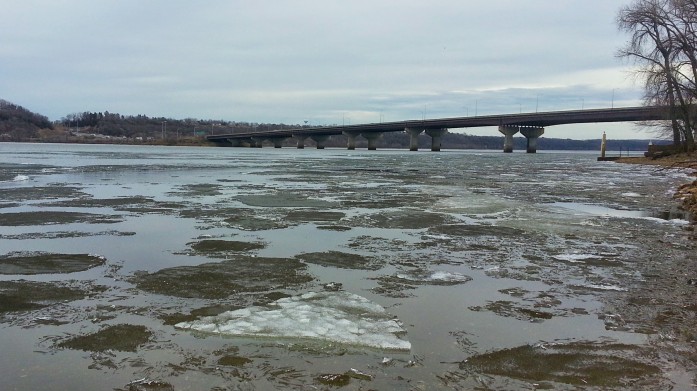 Ice and open water near the I-94 bridge on Monday, March 16.