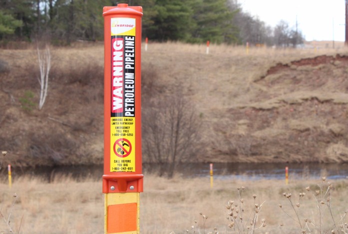 Line 61 oil pipeline crossing the Totogatic River, a tributary of the Namekagon River. 