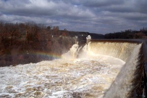 St. Croix Falls dam at high flows in spring (NPS photo)