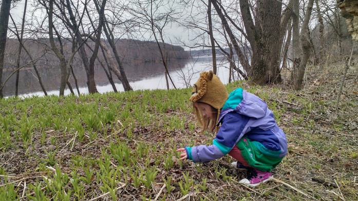 A girl examining new life at the Boom Site