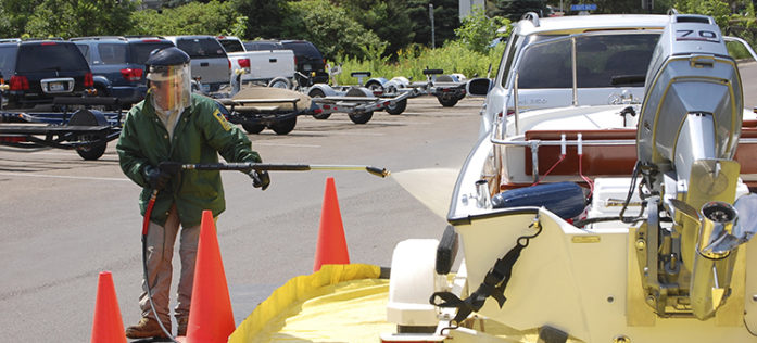 Boat decontamination unit in action. 